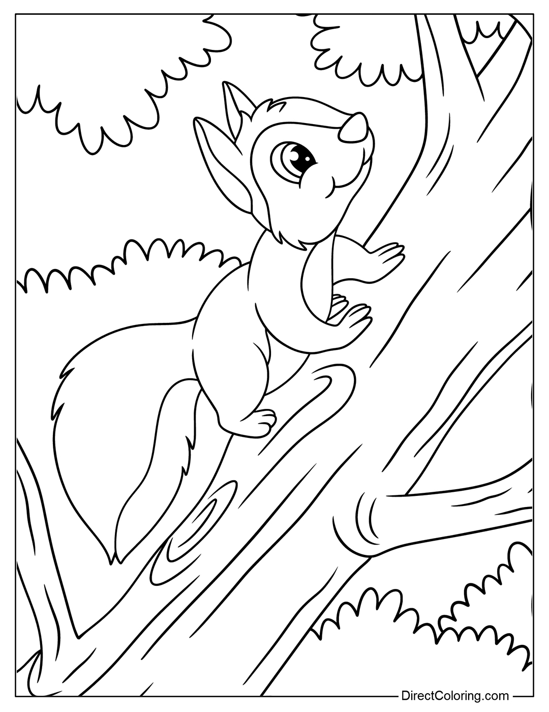 Squirrel Climbing a Big Tree Coloring Page